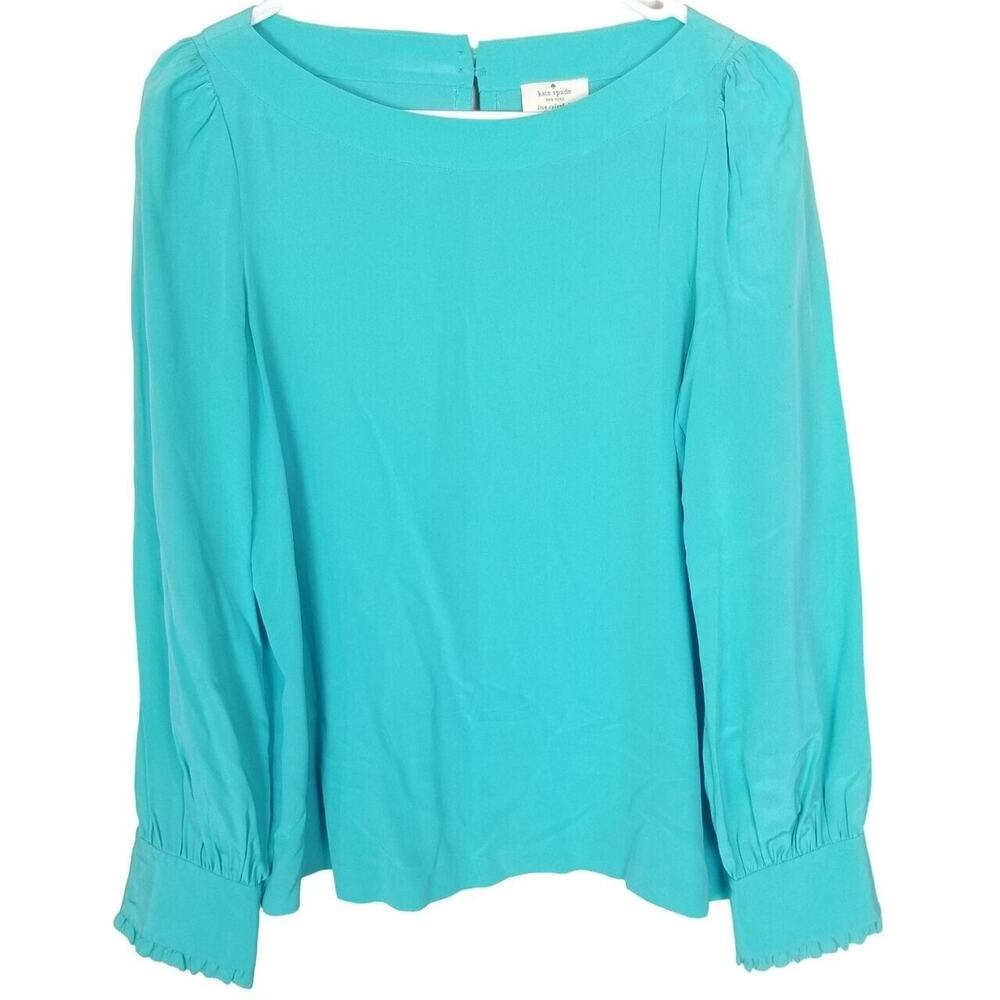 Kate Spade Womens Silk Top Size S Classic Designer Preppy Boat Neck Career Corp